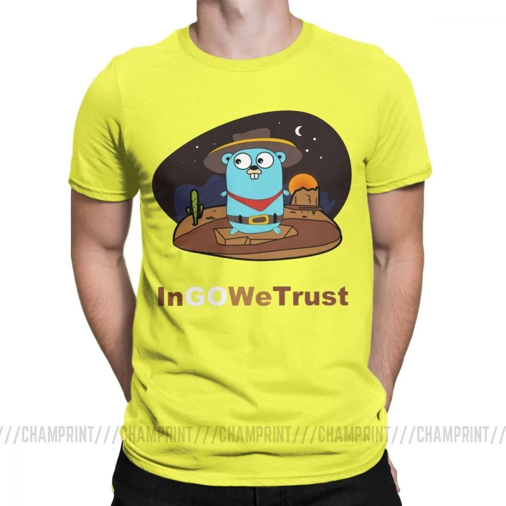 Цвет: желтый Golang Мужская футболка Gopher In Go мы доверяем программисту Программирование футболка кодер кодирование одежда разработчик забавная футболка - Цвет: Цвет: желтый