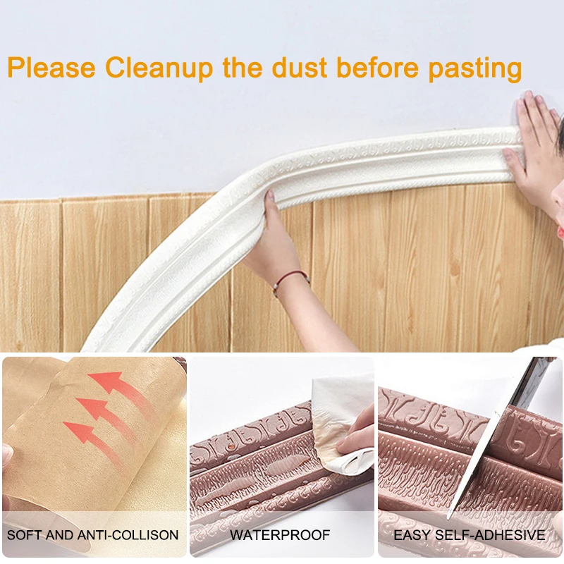 3D Foam Embossed Corner Line Self-adhesive Wall Waist Line Waterproof Decor Wall Sticker Border Edge Strip Home Decor wall stickers,self adhesive wallpaper,self adhesive wall stickers