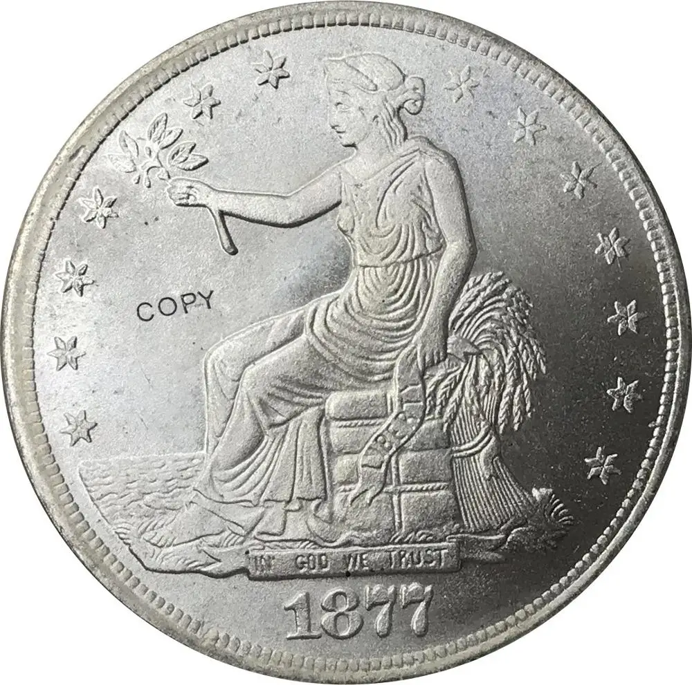 United States America 1877 CC 1 Trade One Dollar US In God We Trust 420 Grains 900 Fine Cupronickel Silver Plated Copy Coin | Дом и сад