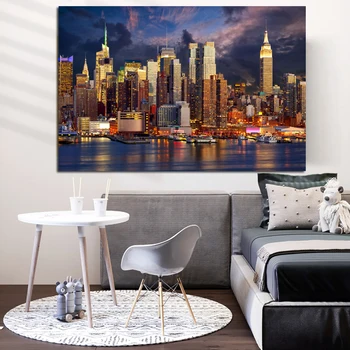 

larger size Sunset Cloud New York City Manhattan Building Canvas Painting Posters Prints Wall Art Picture for Living Room