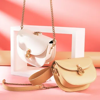 

Genuine Leather Chain Bag 2020 New Style Non-Mainstream Design Fashion Shoulder/Crossbody Bag Wide Portable Saddle Women's Bag