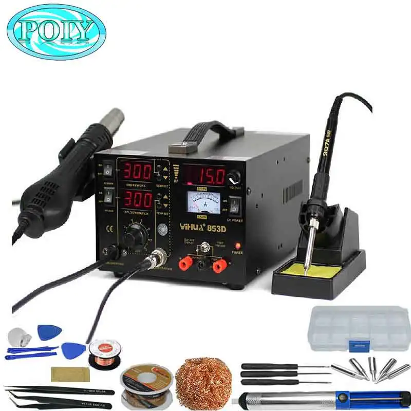 110 В/220 В 3 в 1 YIHUA 853D SMD паяльная станция паяльники с питанием горячий воздушный пистолет паяльная припой силикагель - Цвет: A