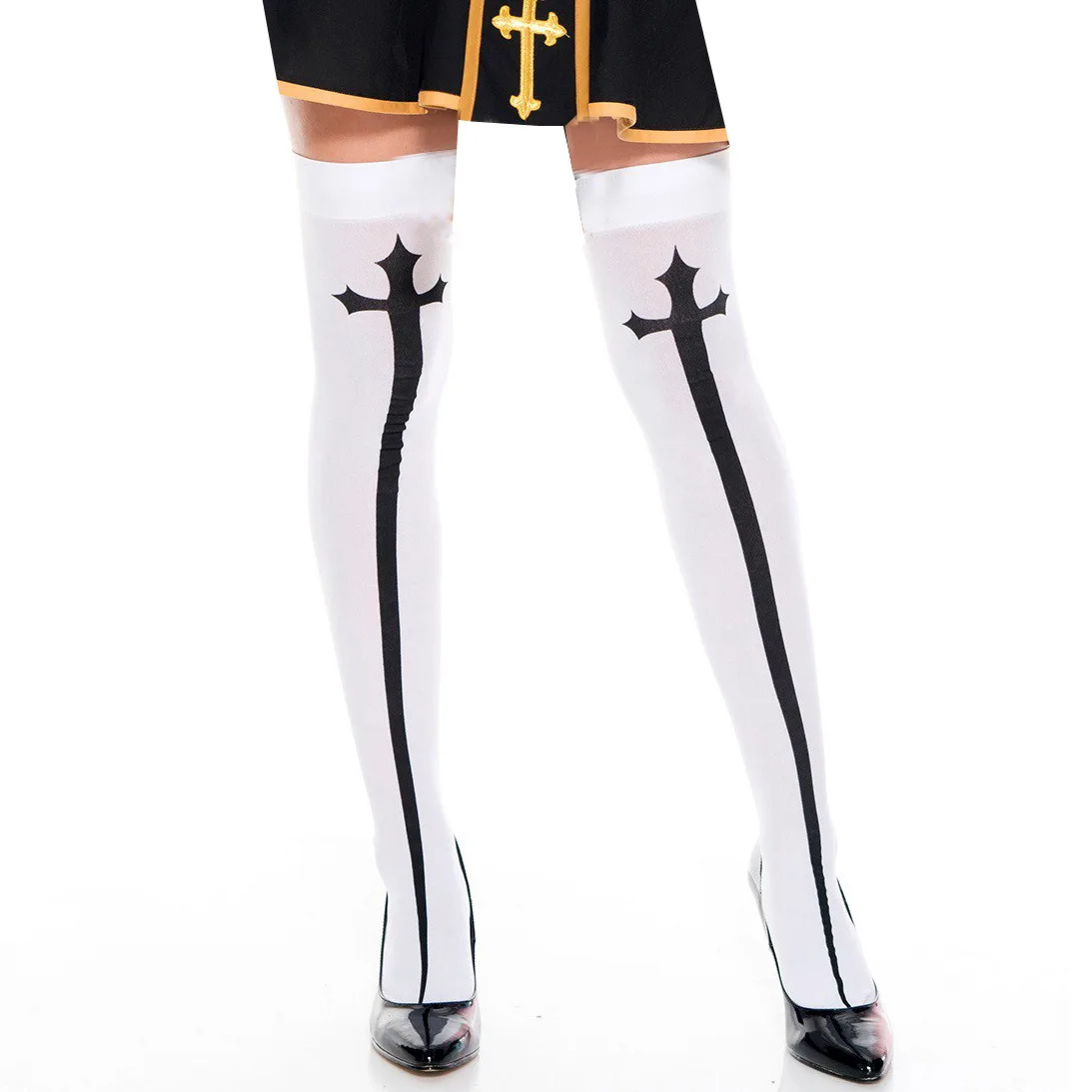 Gothic Women Cross Sword Elastic Stockings 2021 Hipster Street Tube Knee Goth Punk Cool Dark Lolita Black White Long Sexy Socks