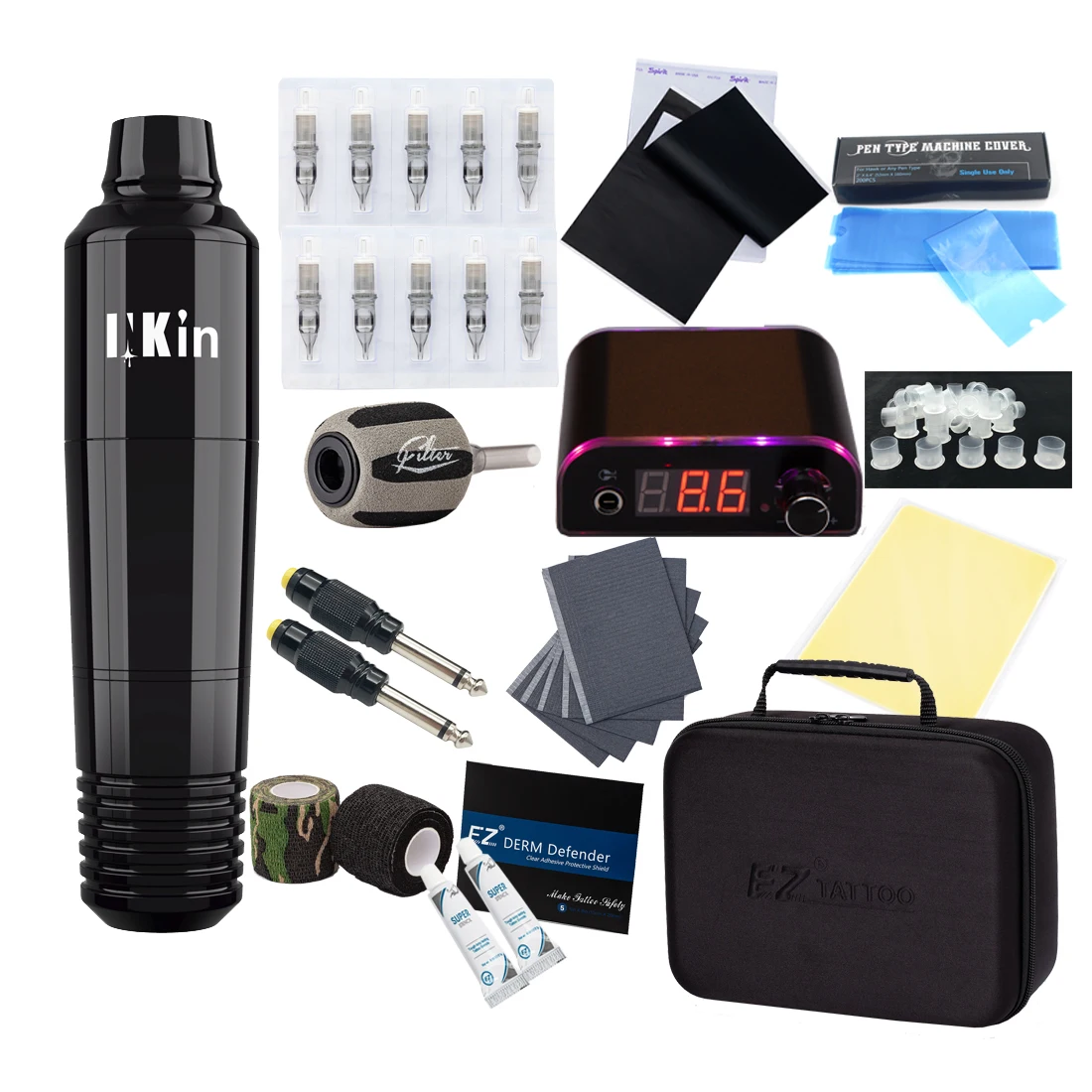 

EZ Complete Beginner Tattoo Kit Motor Pen Machine with Power Supply Foot Pedal Cartridge Tattoo Needles Set Tattoo Supply