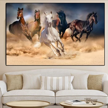 

Modern Five Running Horse Cuadros Oil Painting on Canvas Animals Artistic Posters and Print Wall Art Picture for Home Decoration