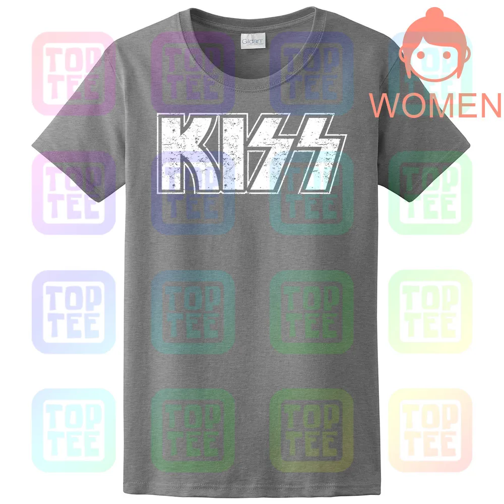Футболка Kiss 'Distressed Logo'-Новинка - Цвет: Women-Grey