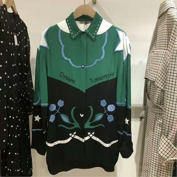 

Law Single Leisure Multicolor Printing Li Collar Long Sleeve Heavy Industry Embroidery Women's Wear Shirt