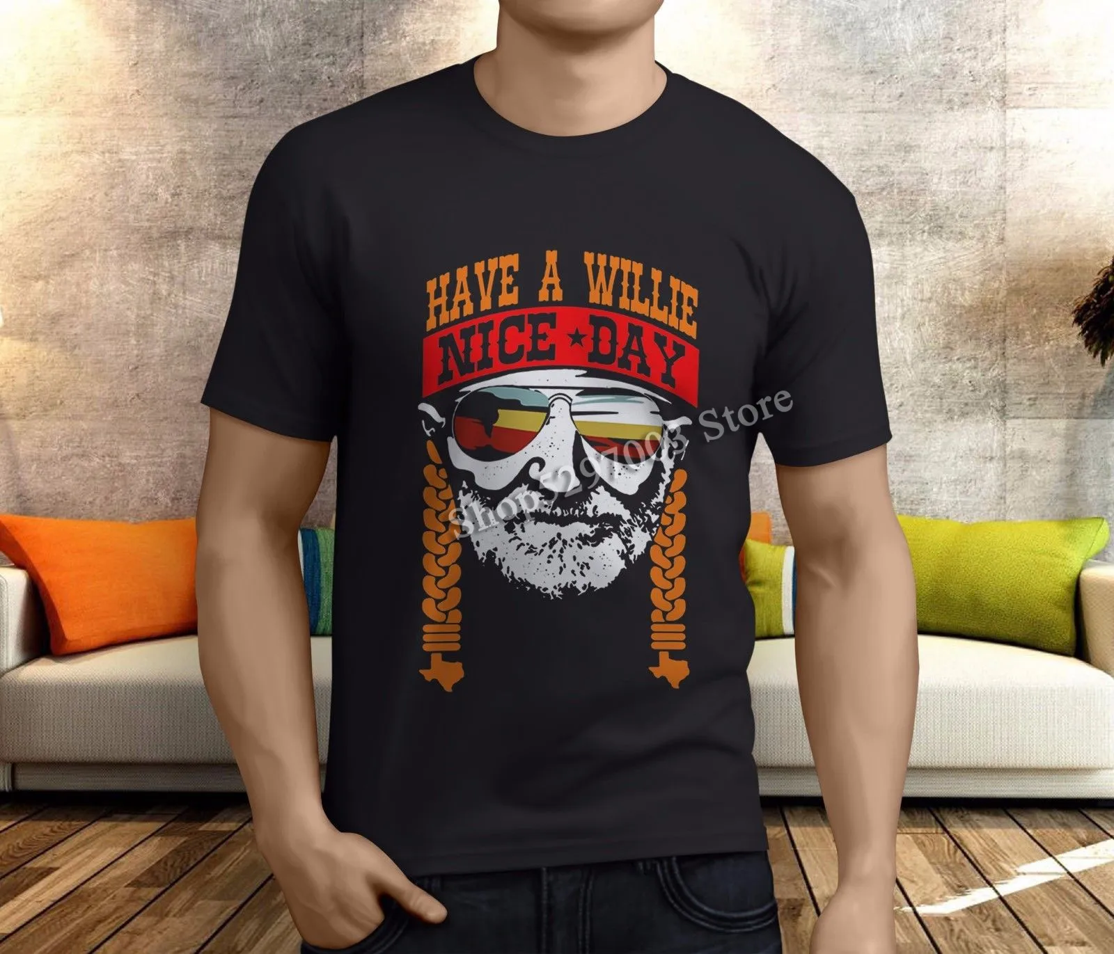 Новая популярная черная футболка Willie Nelson Have A Nice Day кантри для мужчин S 3Xl летняя