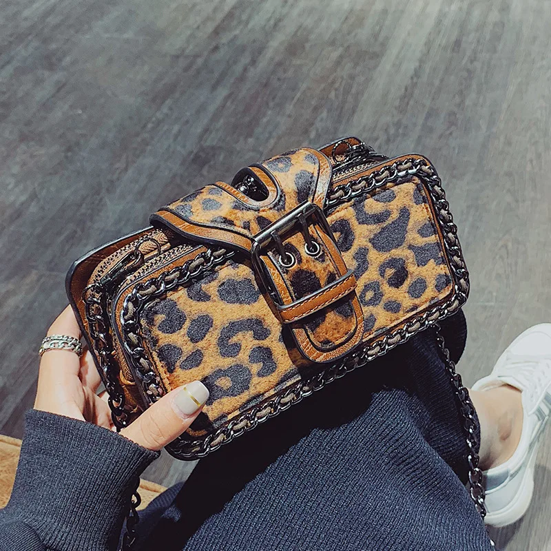 

Bag Women's 2020 New Style Korean-style Versitile Fashion Casual Leopord Pattern Chain Shoulder Square Sling Bag