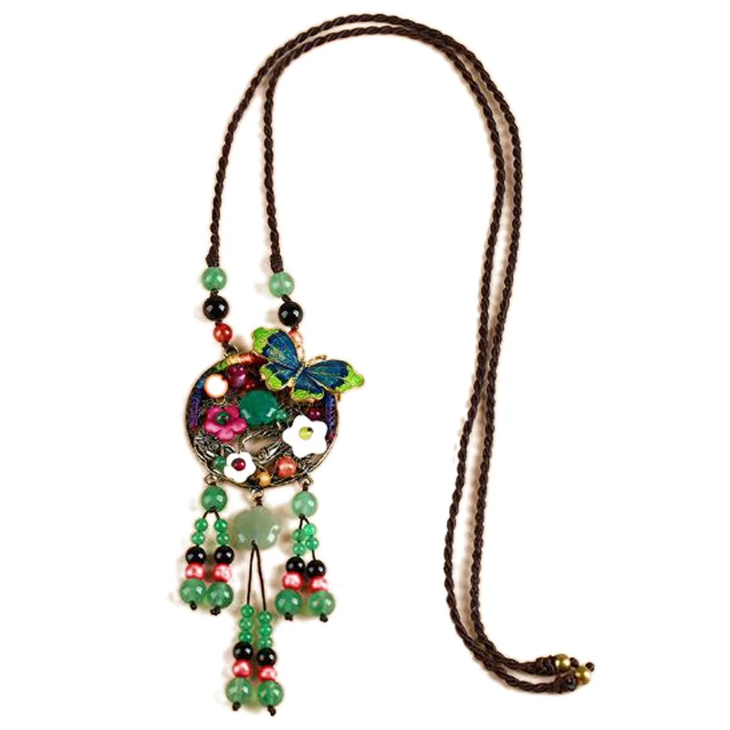 Богемное ювелирное изделие этническое ожерелье цепочка зеленый бисер Бабочка