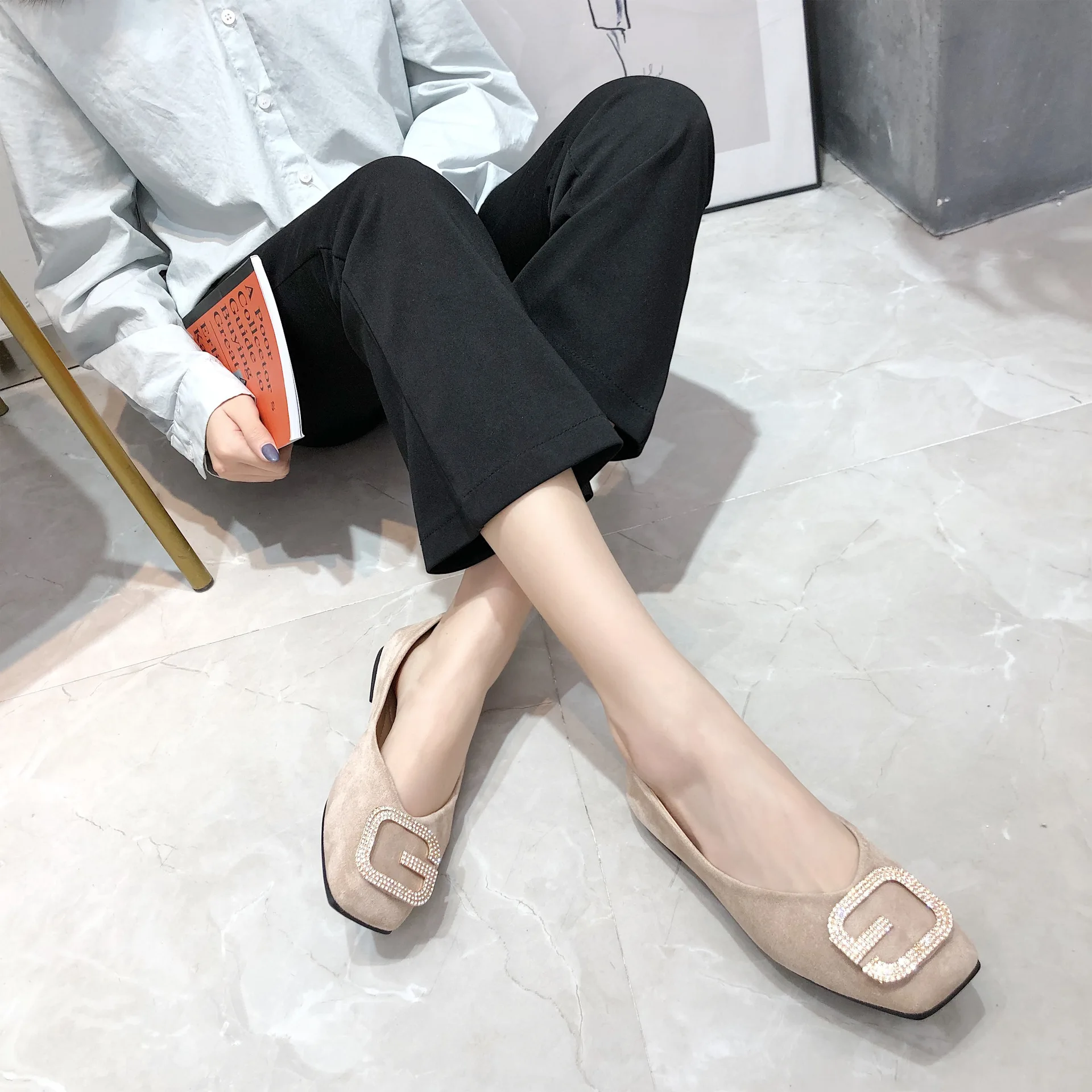 

2019 Spring New Style Simple Commuting Shoes Women's Versatile Pointed Shoes Hallow Korean-style Low-Cut Flat Keel Thin Shoes