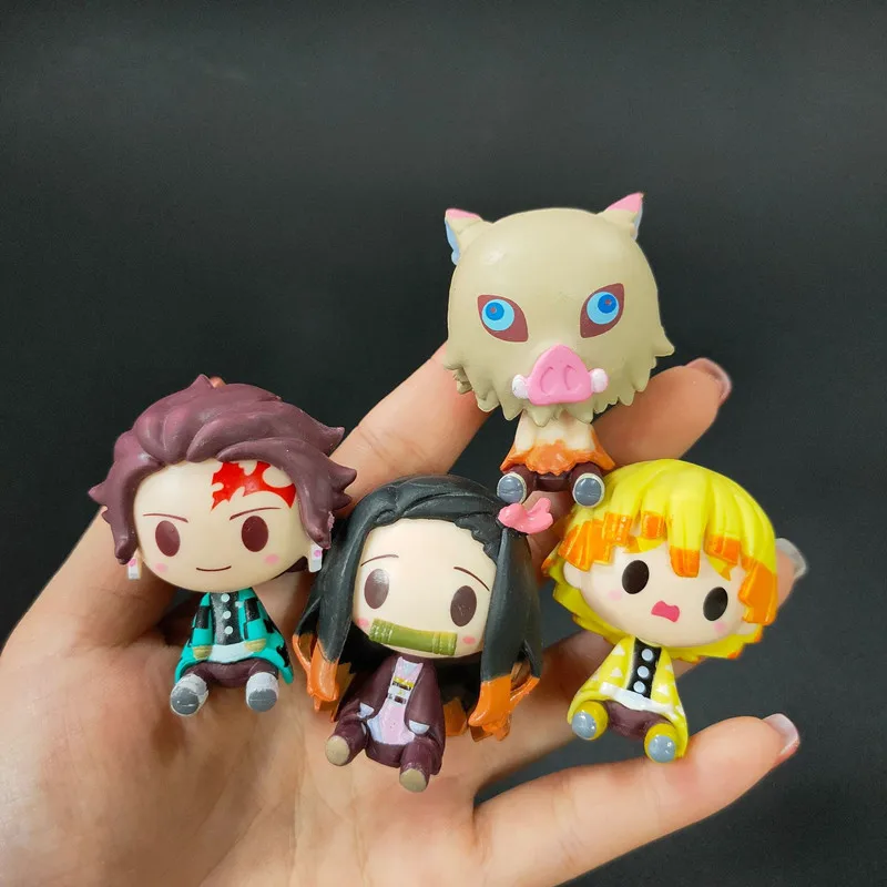 4 Pezzi Versione Q Demon Slayer Kimetsu No Yaiba Action Figure Tanjiro Nezuko Zenitsu Demon Slayer Kawaii Movie Model Kid Toys Doll