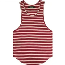 Спортивный Повседневный жилет для занятий фитнесом, летняя мужская классическая полосатая рубашка с круглым подолом без рукавов, I-shaped Футболка с рукавами