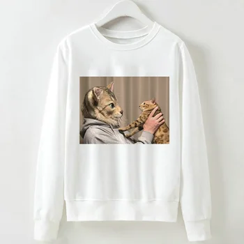 

Women/Men Long Sleeve Casual Sweatshirt 2019 Hot Sale Streetwear Clothes Fashion Funny Cat Printed Turtleneck Sweatshirt