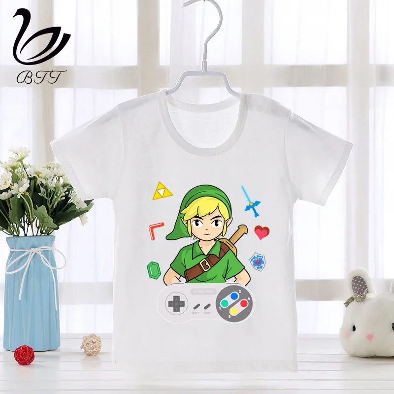 Детский пульт Mario/Pacman/Zelda Link; футболка с героями мультфильмов; детская забавная футболка; детские летние белые топы; одежда для малышей