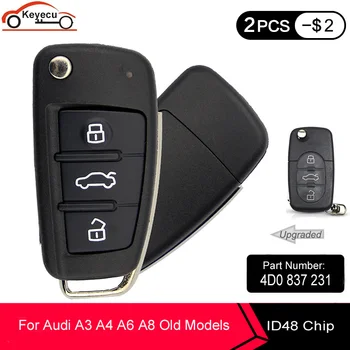 

KEYECU 2pcs Upgraded Flip Remote Car Key Fob 3 Button 433MHz ID48 Chip for Audi TT RS4 A3 A4 A6 A8 P/N: 4D0837231A / 4D0837231N