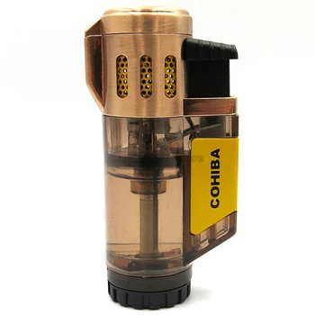 

COHIBA High-end Transparent Butane Gas Lighter 3 Jet Flame Torch Cigarette Cigar Tobacco Lighter Winproof Men's Smoking Tool