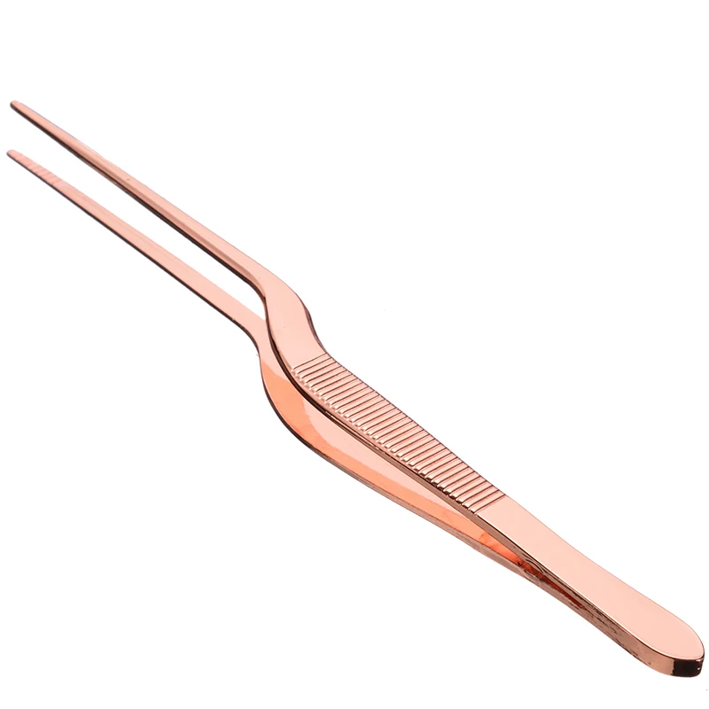 

13.9cm Professional Chef Plating Tweezer Tongs Serving Stainless Steel Presentation Offset Chef Kitchen Tool Rose Gold