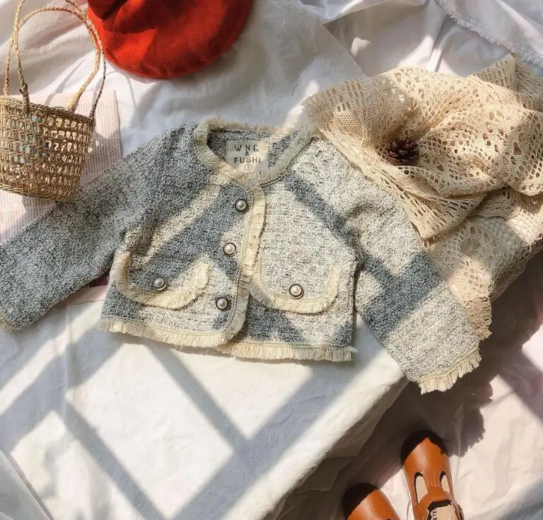 Комплекты одежды для маленьких девочек коллекция года, Осеннее шерстяное пальто, куртка и многослойная юбка комплекты из 2 предметов модная Изысканная одежда высокого качества для девочек