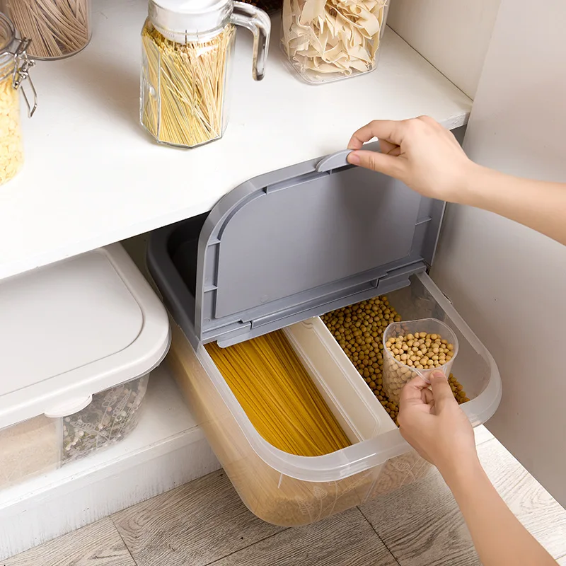 Help You Rice Bucket Storage Bucket Cereal Container Storage Box Plastic Storage Bucket Flip Sealed Pest Control Rice Bucket Gra