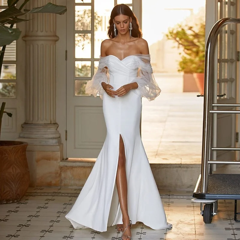 2021 White Prom Evening Dresses Mesh 