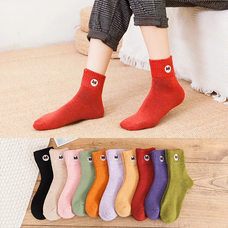 20 пар/компл. осень-зима с вышитыми героями мультфильмов хлопковые носки плотные женские Носки с рисунком от производителя; носки для девочек