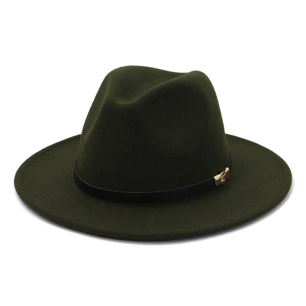 grey fedora hat 2022 New Fedora Hat For Women British Style Black leather belt decoration Felt Hats Imitation Woolen Jazz Hat Chapeau Wholesale trilbies