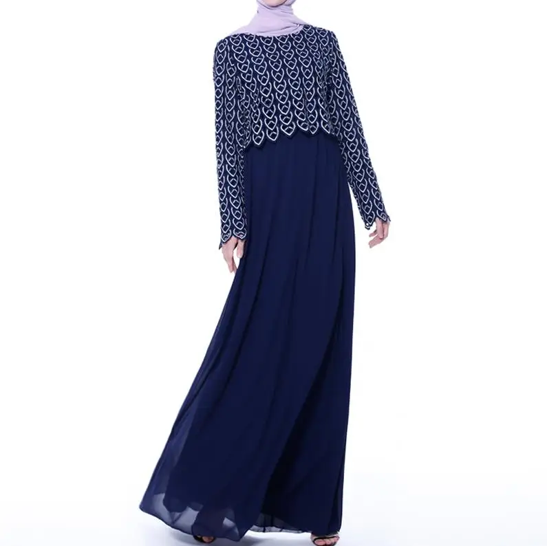 Abaya Dubai Kaftan Arabic Muslim Dress Women Robe Musulmane Longue Caftan Pakistan Turkish Islamic Hijab Dress Vestidos Largos - Цвет: Dark blue dress