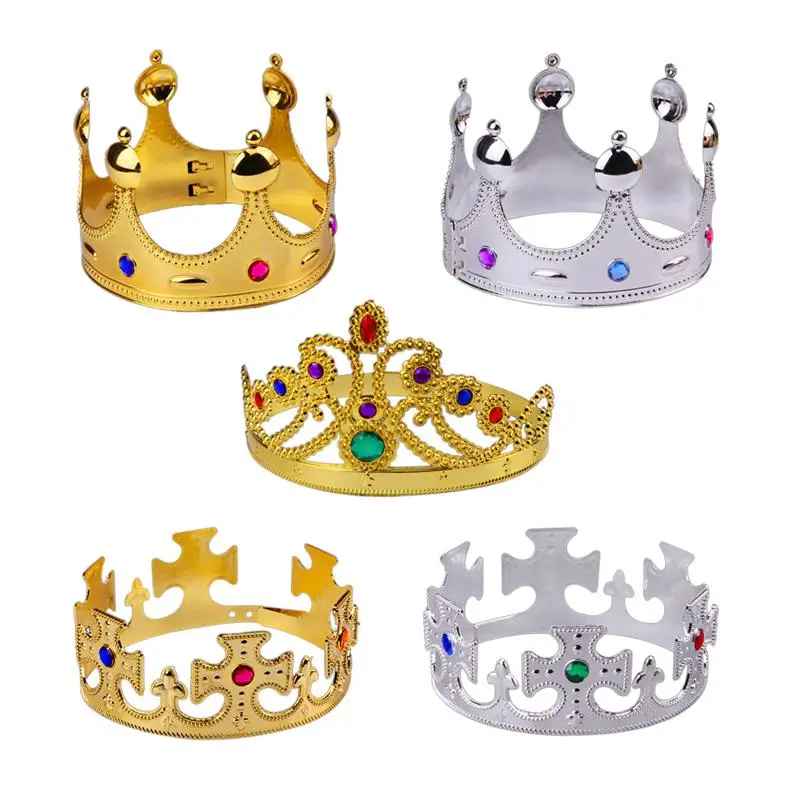 

5Pcs Halloween Party Crown Plastic Plating Antique Monarch Crown Princess Queen Crown For Halloween Birthday Party Favors