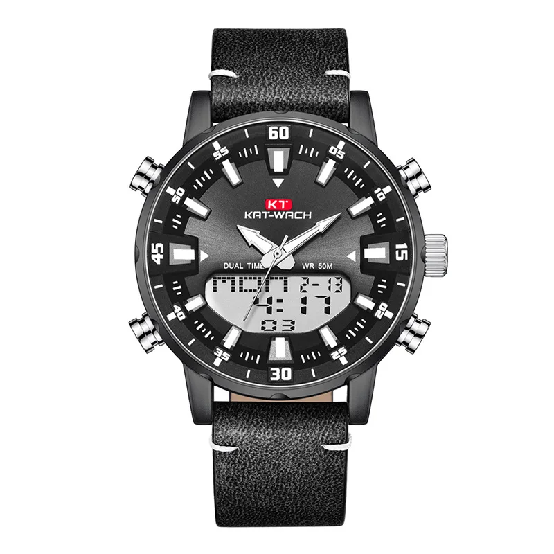 KAT-WACH Brand New Fashion Trend Big Dial Men's Watches Multifunctional Dual Display Quartz Electronic Watch Relogio Masculi 
