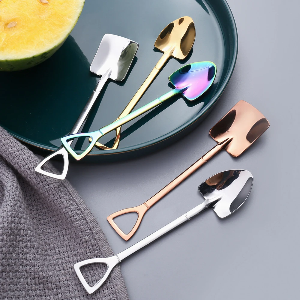

2Pcs Metal Ice Cream Coffee Spoon Shovel Shape Tea Spoon Afternoon Tea Dessert Fruit Long Handle Spoon Gift Boxed Kitchen Tools