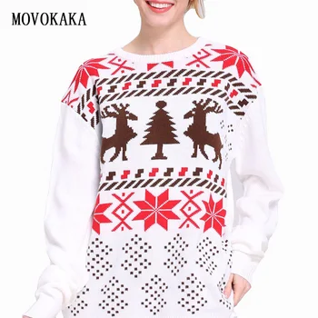 

Fashion Christmas Sweater Women Winter Knit Sweater Female Christmas Pullover Jumper Snowflake Deer Sweater Women White Pullover