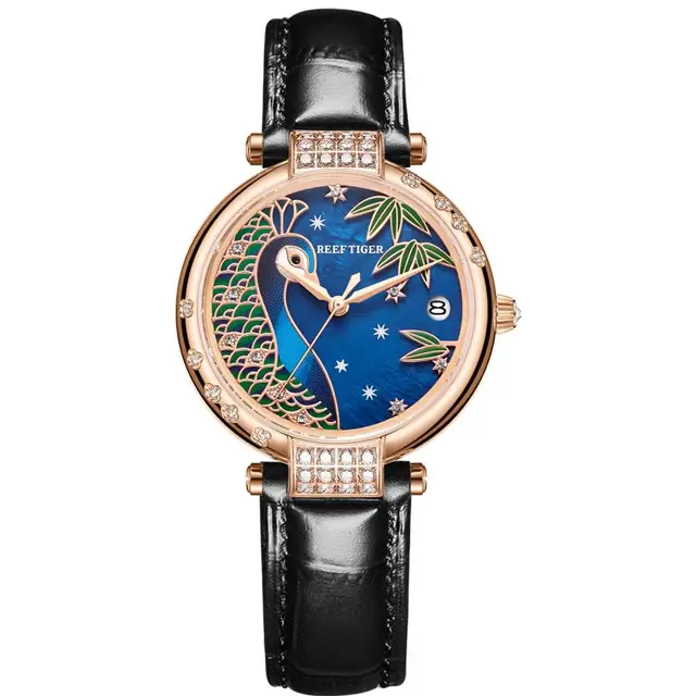 Reef Tiger / RT Luxury Gold Watch Automatic Day Date Watch Waterproof Genuine Leather Watch Relogio Feminino RGA1587 5