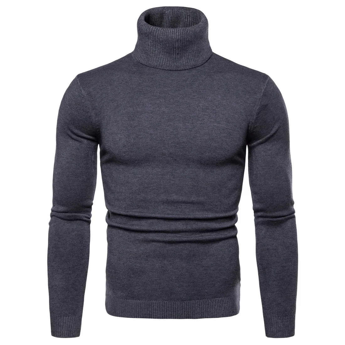 Dark gray Любимый зимний теплый мужской свитер с высоким воротом, модный однотонный вязаный мужской свитер s, повседневный мужской тонкий пуловер с двойным воротником - Цвет: Dark gray