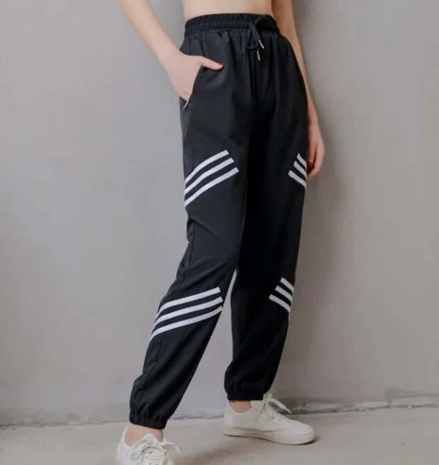 

2019 New Style Loose And Plus-sized Fitness Yoga WOMEN'S Pants Wicking Breathable Spell White Fashion Athletic Pants Beam Leg