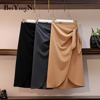

Beiyingni Elegant Bow Tie Midi Skirt Woman Irregular New Fashion Office Ladies Skirts Vintage Black Saias Faldas Clothes Faldas