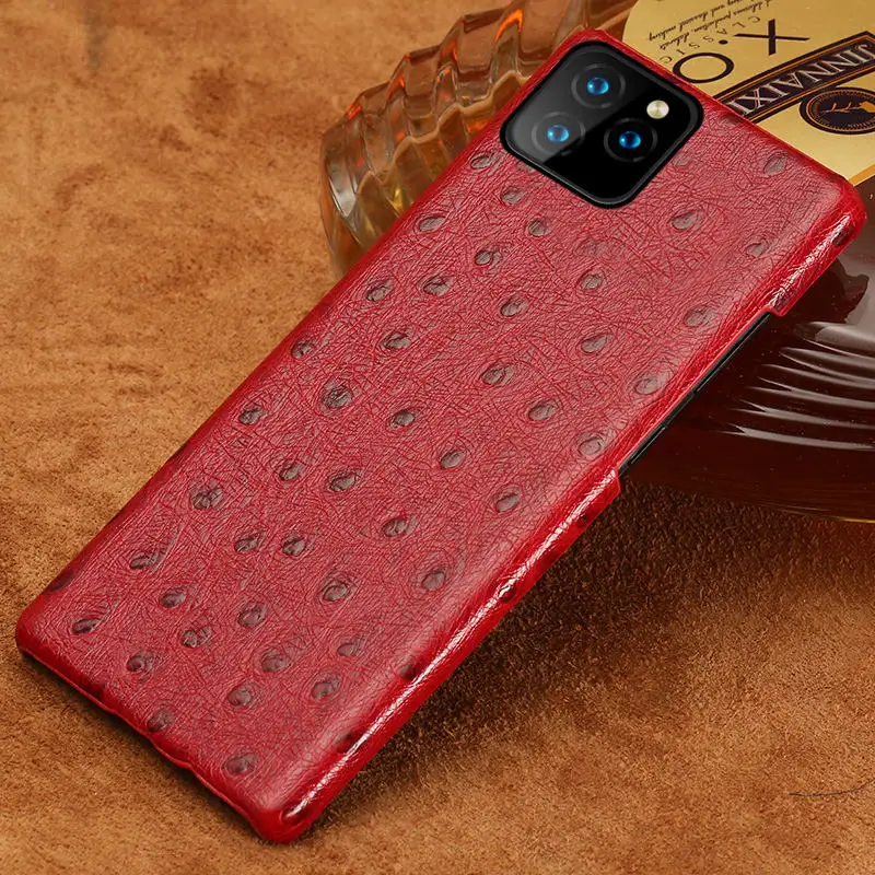LANGSIDI Твердый чехол из натуральной кожи для iphone 11 pro max 6,5 Страусиная зернистая задняя крышка Fundas для iphone 11 чехол xr xs max 7 8 - Цвет: Красный