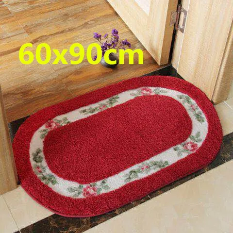 Oval Red 60x90cm Пасторальный стиль напольный коврик в ванную мульти размер Овальный коврик для домашнего декора Противоскользящие коврики для ванной комнаты домашний коврик на кухню коврик - Цвет: Oval Red 60x90cm