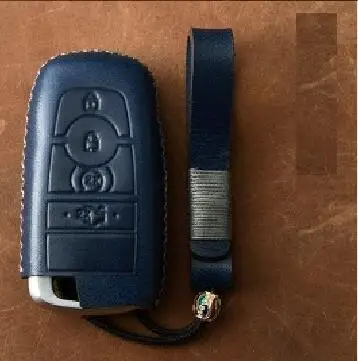 4button blue Натуральная кожа чехол ключа дистанционного управления автомобилем чехол для Ford Fusion Mondeo Mustang Край Экспедиция проводник F-150 F-250 F-350 - Название цвета: 4button blue