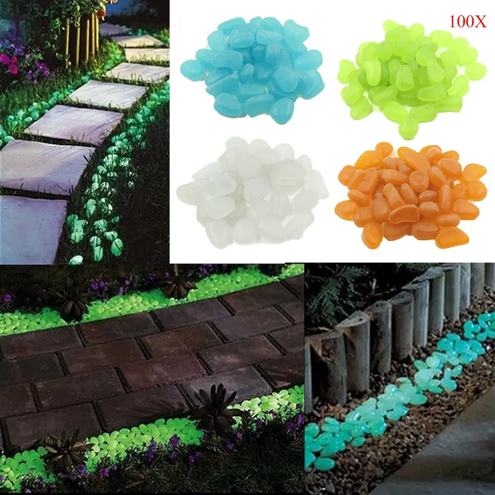 

100Pcs/Set Home Decoration Luminous Pebbles Stones Glow In The Dark Garden Ornament For Walkway Fish Tank Crafts B99