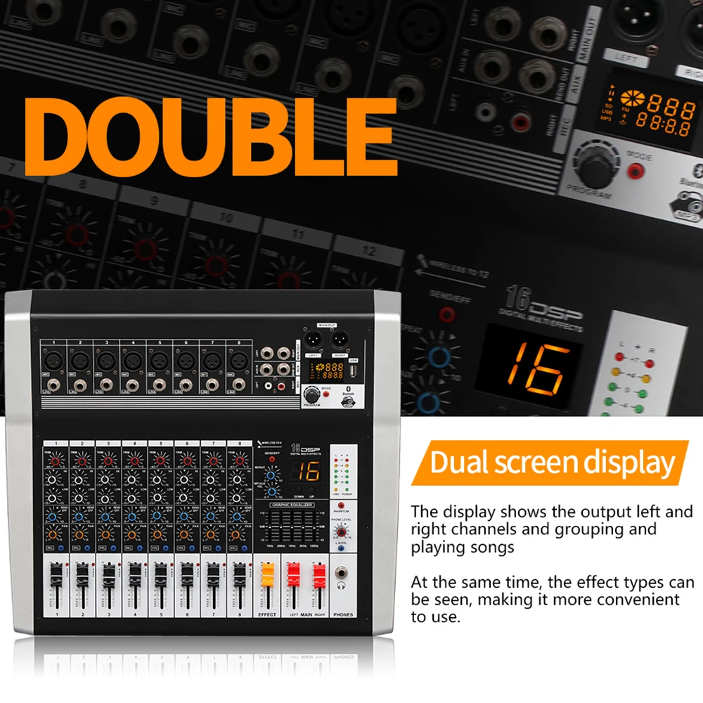 US $270.43 Professional Audio Mixer With Amplifier 250W2 Wireless Microphone Bluetooth Music USB DJ Sound Mixing 16 DSP 48V Phantom Power