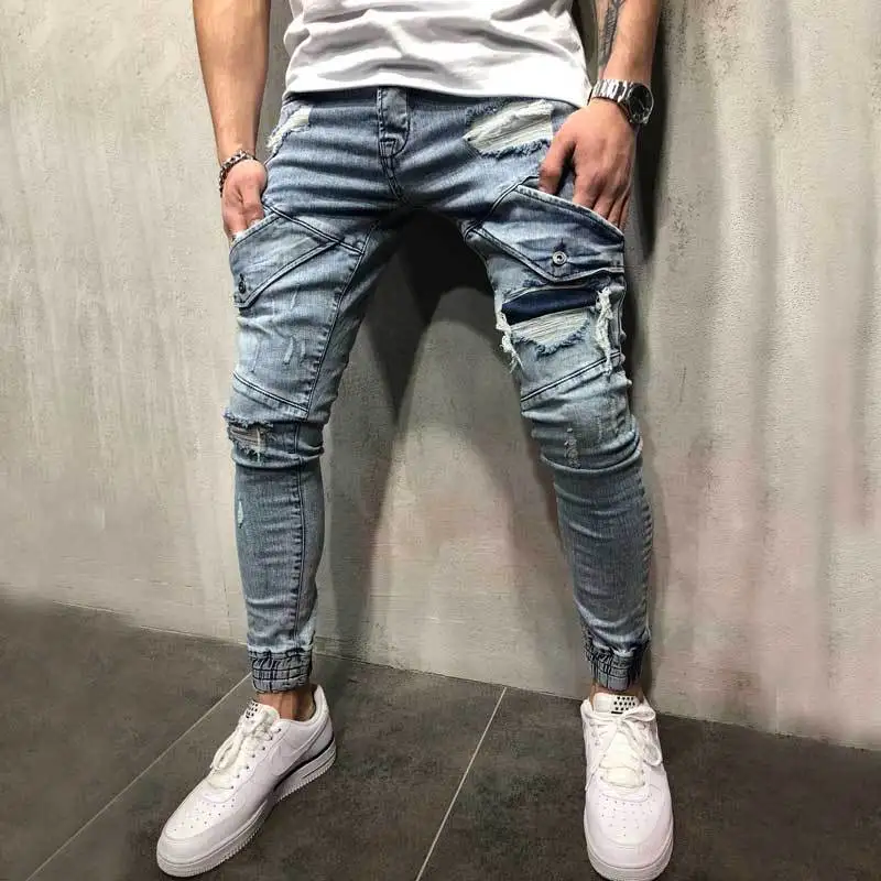 2019 обтягивающие джинсы для мужчин Уличная одежда рваные Homme хип-хоп мужские