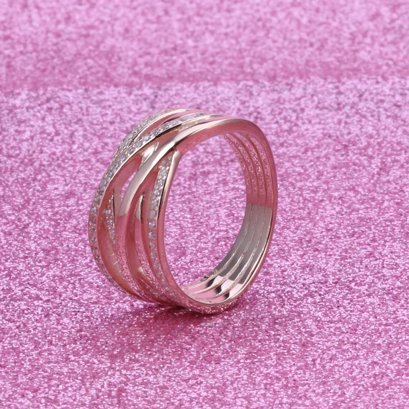 

Hot Sale 925 Sterling Silver Rose Gold Ring Hollow Out Interweaving Ring Fashion Versatile Women's Pan Ring For Women Jewelry