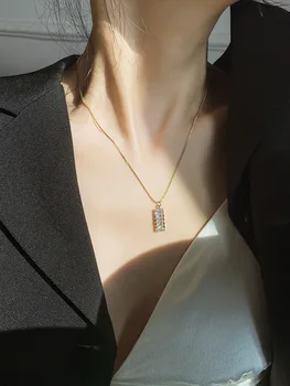 

Geometry Rectangular Multilayer Zircon Pendant Necklace Women's Light Luxury Simple Normcore Style Choker Elegant Non-mainstream