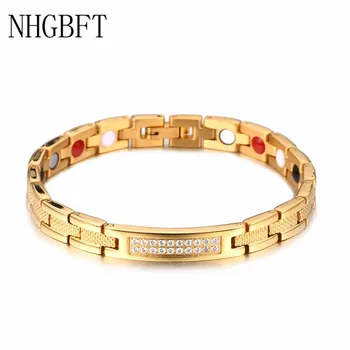 

NHGBFT Mens Stainless Steel Germanium Energy Bracelet Womens CZ Magnet Health Bracelets Dropshipping