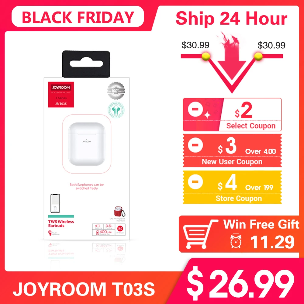 Joyroom T03S tws бинауральные Беспроводные Bluetooth 5,0 наушники-вкладыши настоящие беспроводные белые Airbuds Игровые наушники для геймеров