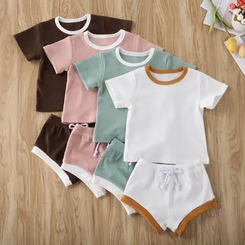 

2Pcs Fashion New Summer Newborn Baby Girls Boys Clothes Cotton Casual Short Sleeve Tops T-shirt+Shorts Toddler Infant Outfit Set