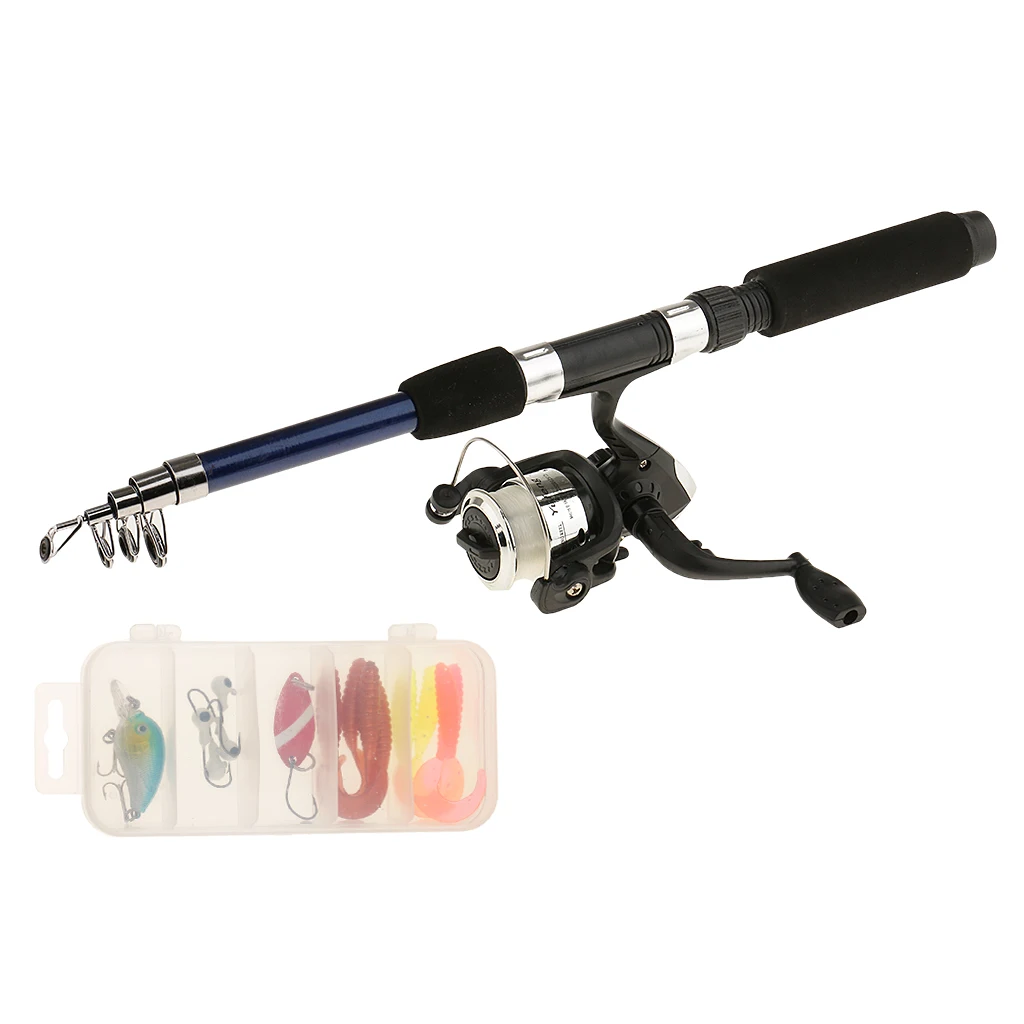 

1.5m/1.8m Portable Telescopic Fishing Rod and Reel Combos Travel Spinning Fishing Pole Kits and Fishing Tackle Box Carry Bag