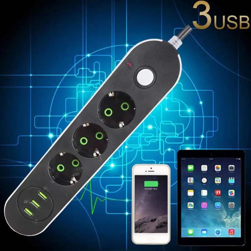 USB 3 розетки полосы 3 ЕС вилка перегрузки дома протектор Смарт USB розетки