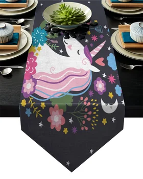 

Pure Unicorn Cartoon Table Runner Table Flag Home Party Decorative Tablecloth Table Runners